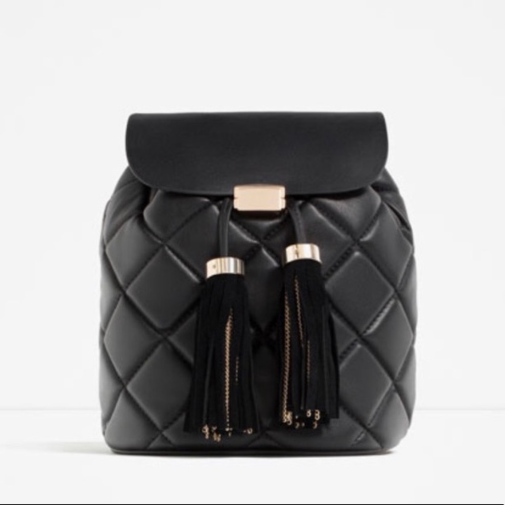 ZARA Black Quilted Backpack NEW - Picture 2 of 4
